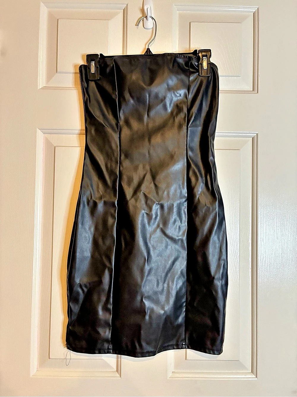 Black Faux Leather Knee Length Dress Size Small Bodycon Goth Clubwear